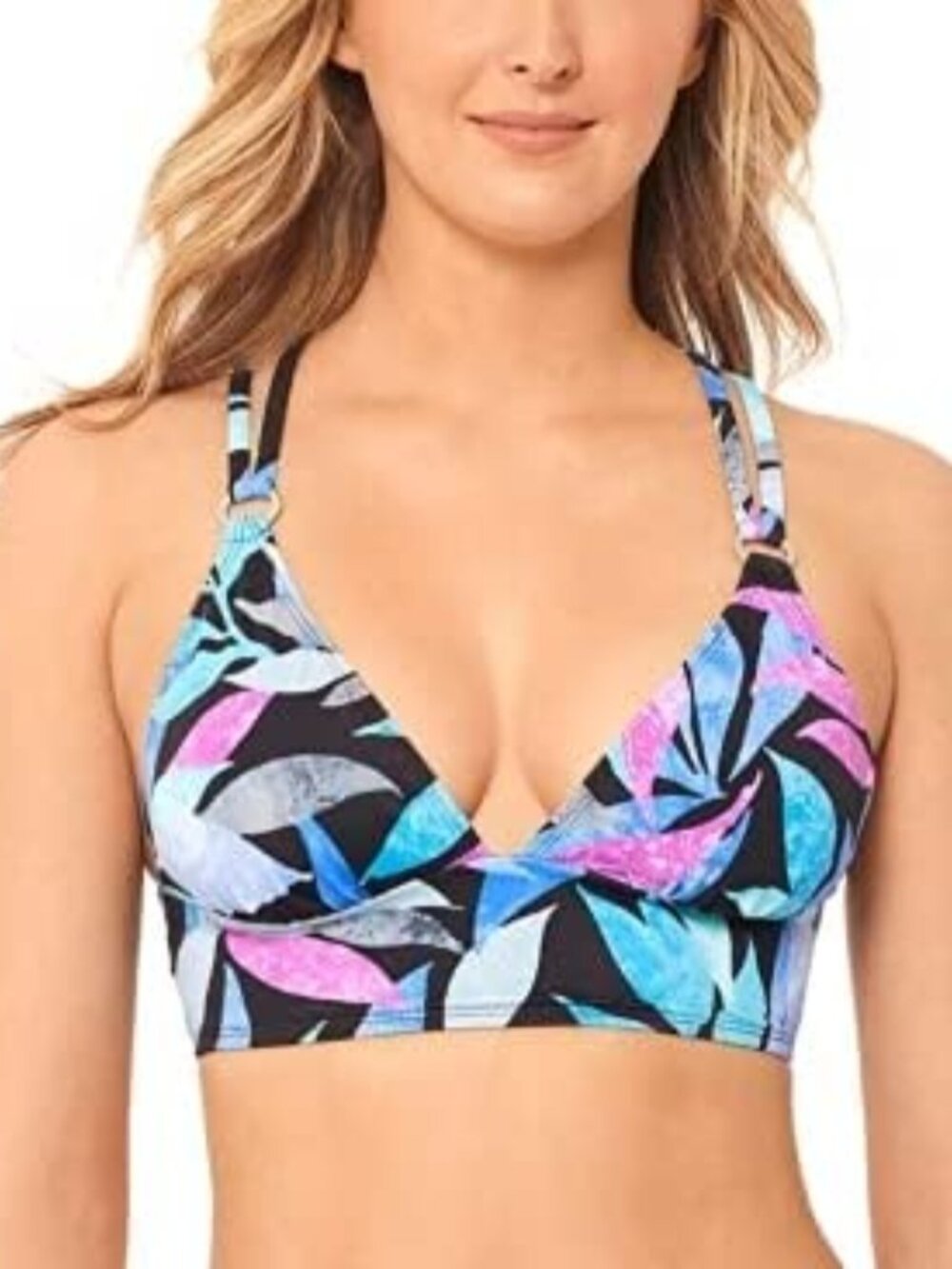 Salt + Cove Tropical Like It's Hot Printed Bikini Top Cup Strappy Swimsuit M NWT